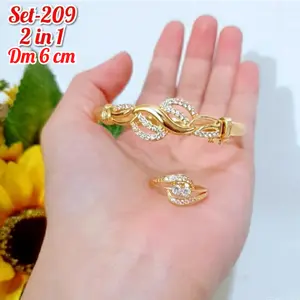 SET PERHIASAN GELANG CINCIN DEWASA 2 IN 1 SET-209 Wanita Model Kekinian Dm.G.6 cm Fashion Korea
