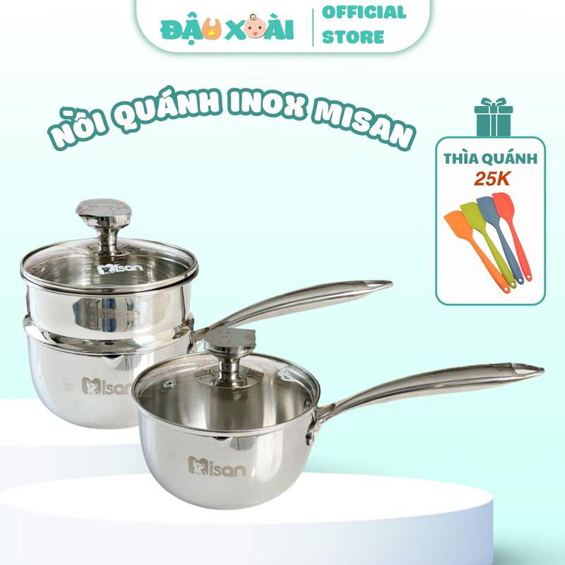 [Tặng thìa quánh] Misan Nồi Quánh Inox Nguyên Khối Misan Nấu Cháo 14cm Đậu Xoài shop
