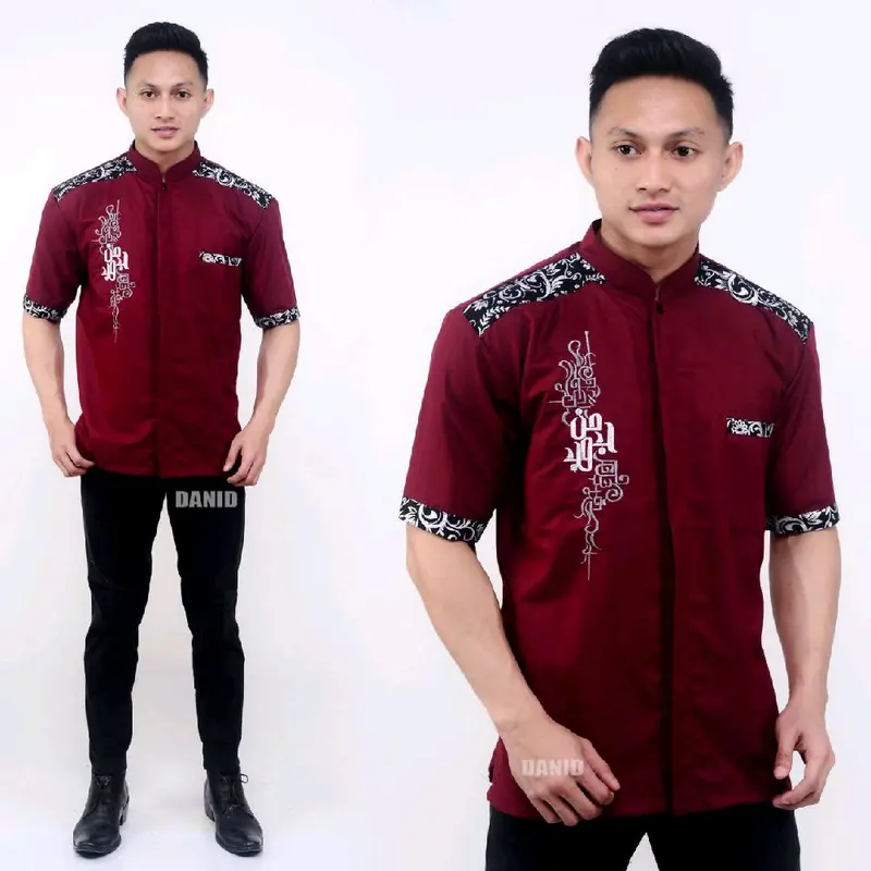 baju koko pria muslim kombinasi bordir lengan Panjang Pendek 3