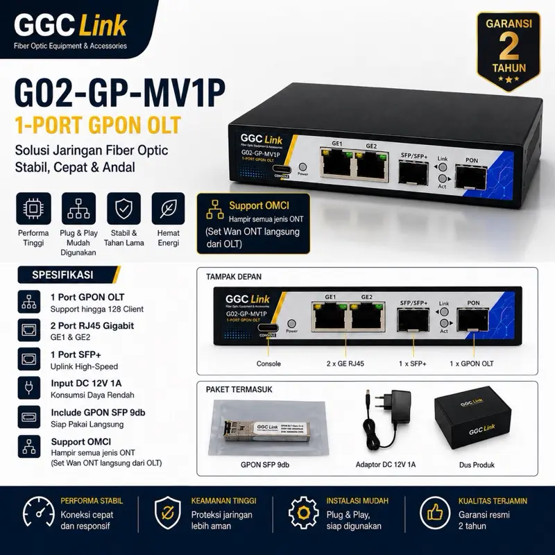 OLT GPON 1 PON MINI GGCLINK G02GP-MV1P Uplink 10G