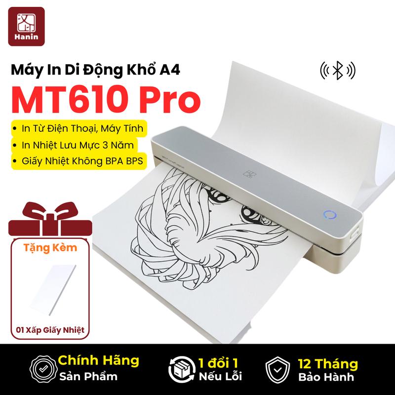 Máy In A4 Mini MT610 PRO In Bài Tập Tài Liệu 300DPI In Nhiệt Kết Nối Bluetooth Type C