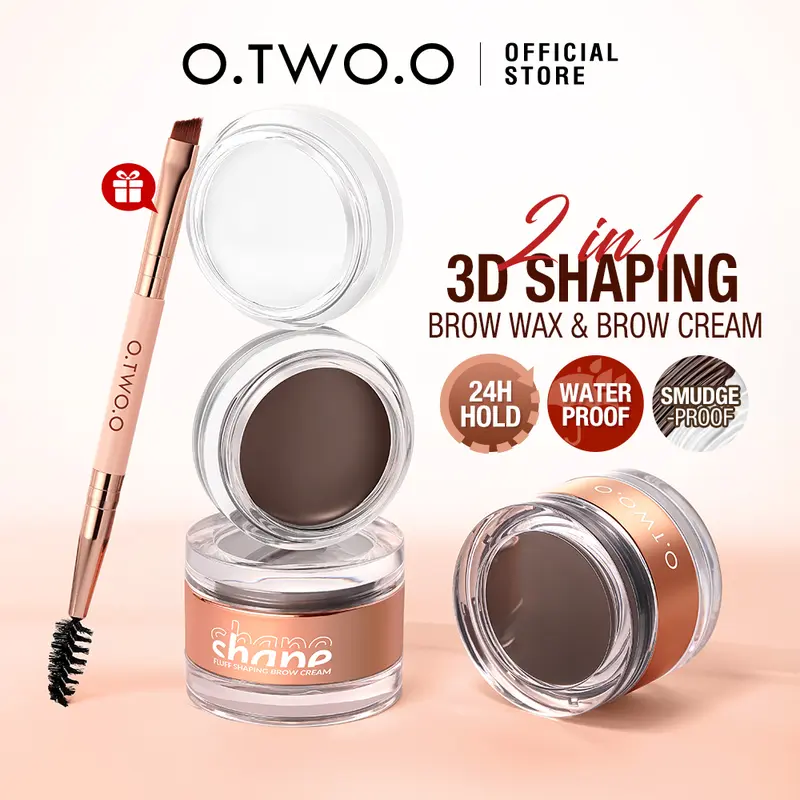 【LIVE】O.TWO.O 2-in-1 Eyebrow  Long-lasting Hold Color Locking  FLUFF SHAPING BROW WAX & BROW CREAM 3D Wild Eyebrows 65g 1
