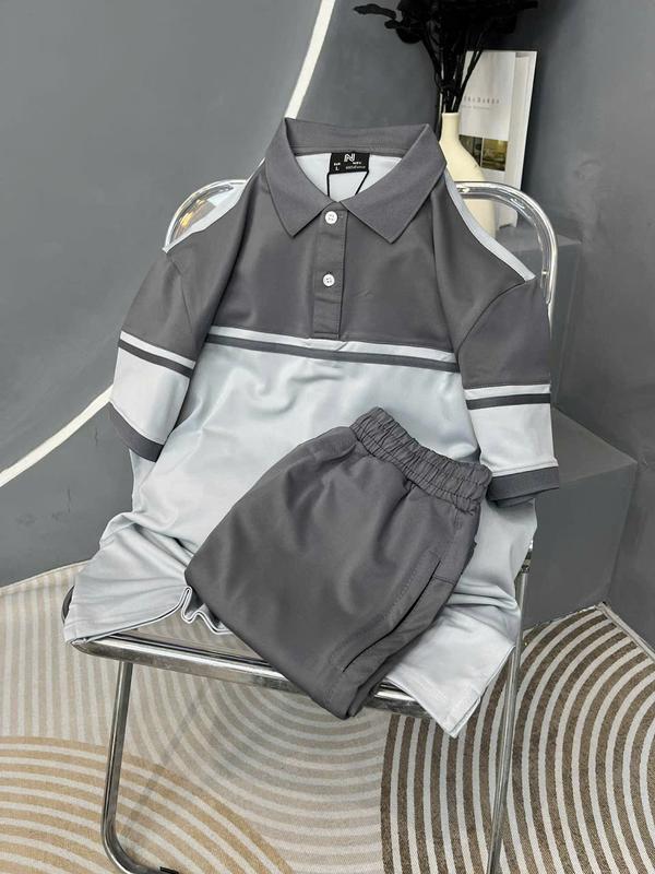   M  BỘ ĐÙI NAM  ÁO CỔ TRỤ+ QUẦN ĐÙI  PHỐI SỌC MÃ A50 