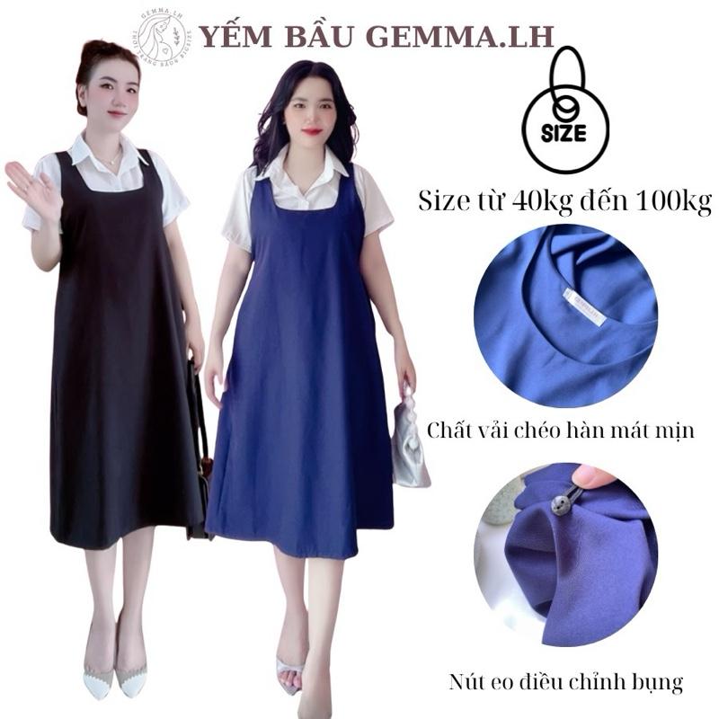 Yếm lẻ bầu GEMMA.LH(Y3), yếm bầu có nút cài eo ,có túi màu xanh đen và đen. yếm có size từ 40kg đến 100kg. Váy Bầu Đầm Bầu