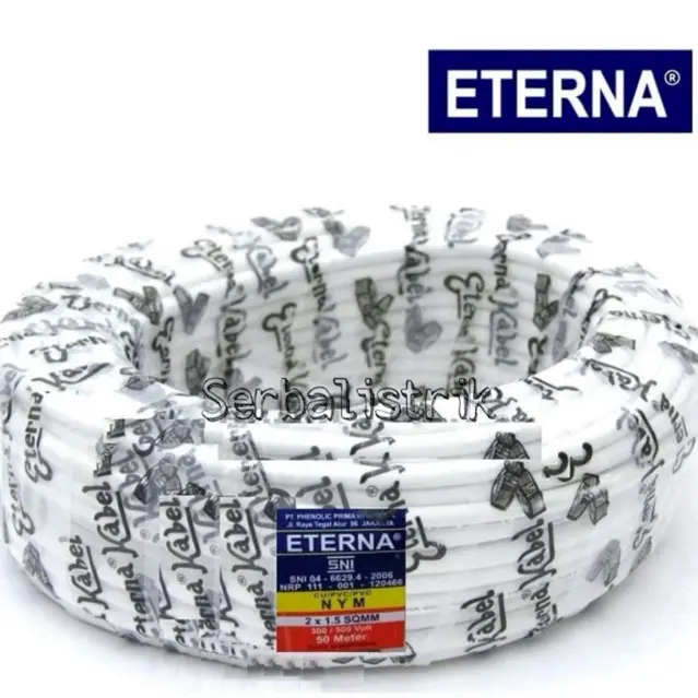 Kabel listrik Tembaga murni NYM 2x1.5 eterna/ kabel kawat listrik 2x1 5 eterna (Harga Per Meter)