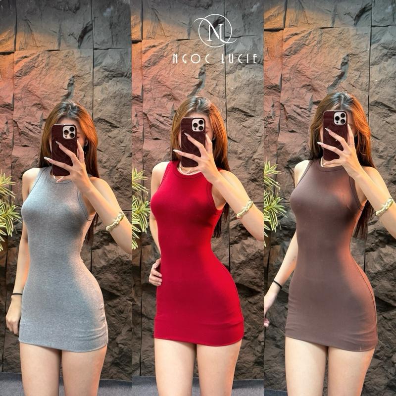 D1058 - Đầm Body Ngắn Sát Nách Cổ Tròn Có Dây Kéo Vải Bozip Basic Tôn Dáng - Ngọc Lucie