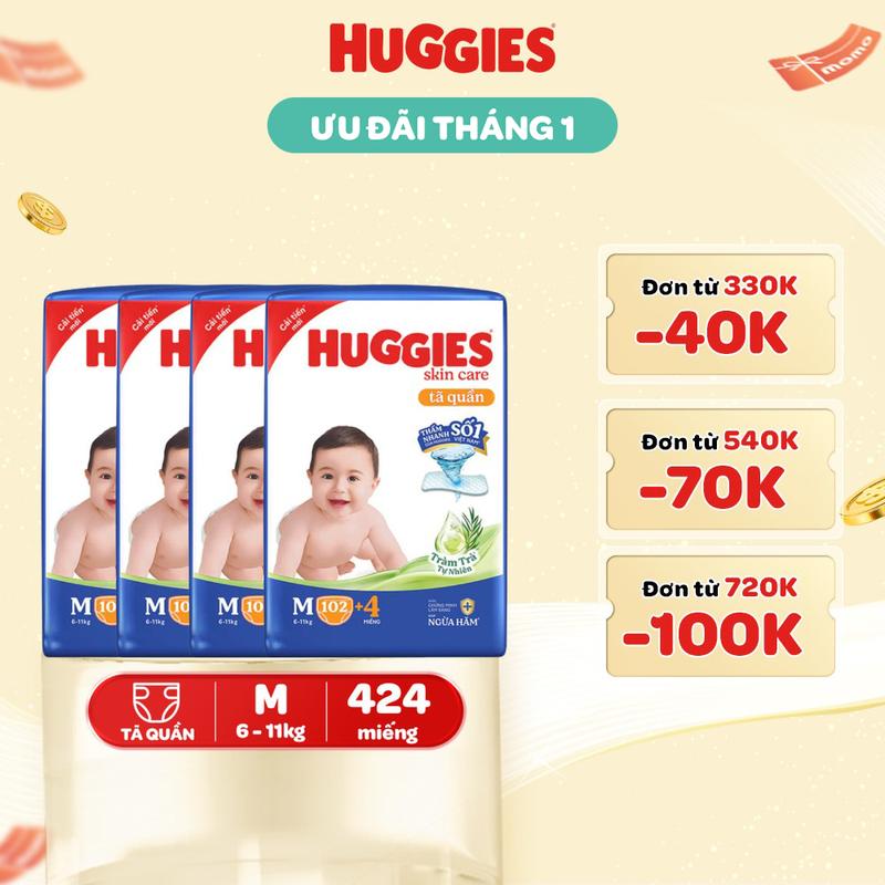 Creator Combo 4 gói Tã quần Huggies Skincare Mega Jumbo Size M106 L96+8 XL84+4 XXL76+4