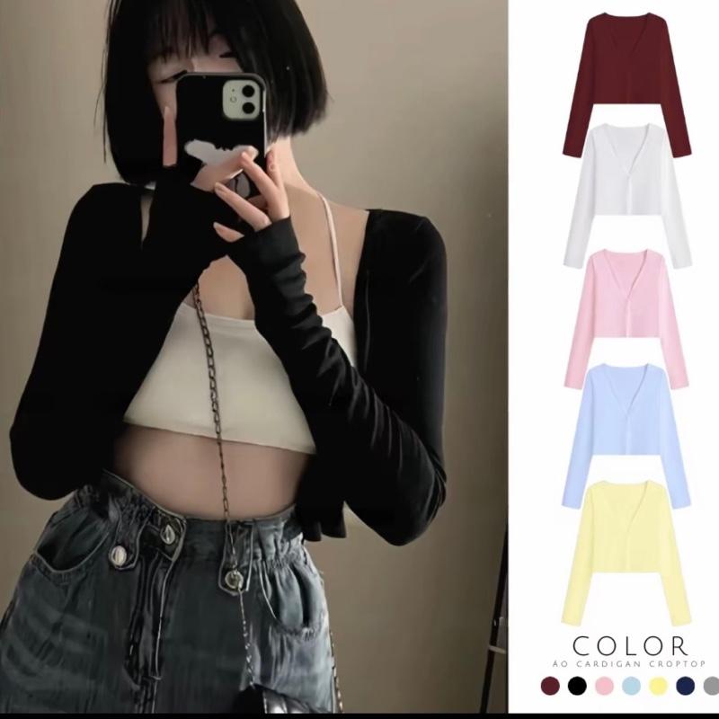  Áo Khoác Cardigan TRANGCLOTHINGG Basic Hàn Quốc Dáng Ngắn Ôm Body Thun Cotton Nhiều Màu Nữ Tính 
