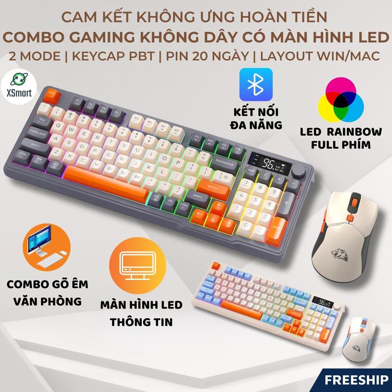 Bộ Bàn Phím Chuột Bluetooth Văn Phòng T96 Full LED, Keycap PBT, 2 Mode Tương Thích Nhiều Thiết Bị