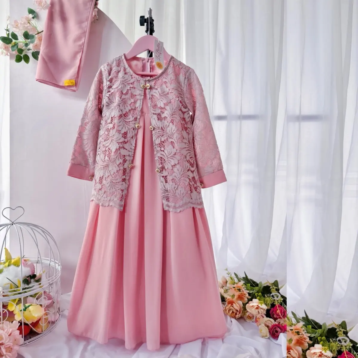 Gamis anak perempuan zakira labella baju kids muslim lebaran bruklat kombinasi Syari Dress Wanita Cantik Navy