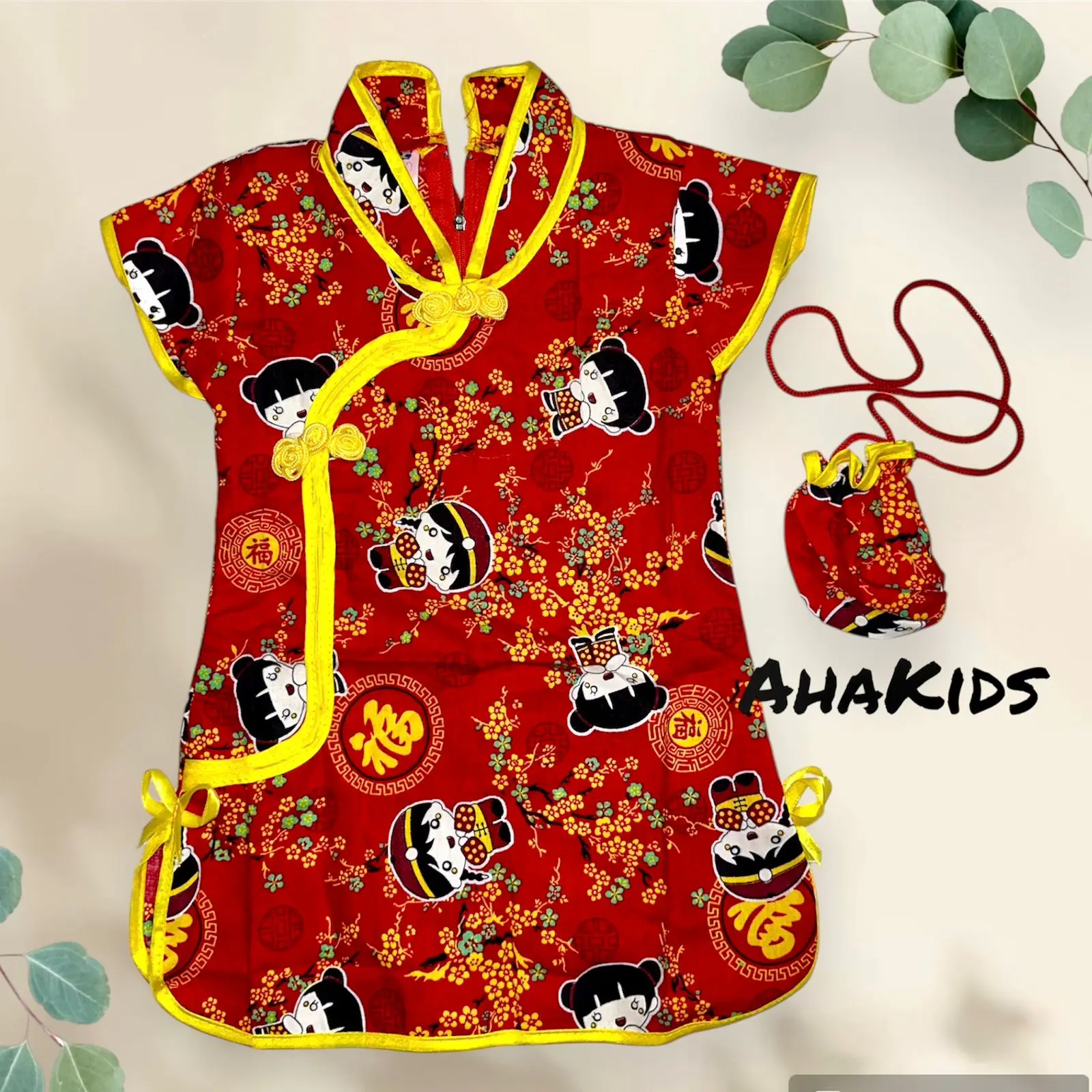 Cheongsam Baju Cina Dress Anak Perempuan Model Lurus Cantik Motif - Fashion