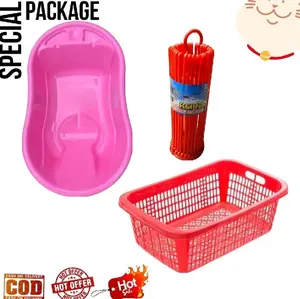 Paket Hemat Bak Mandi Bayi Polin + Keranjang Pakaian Folding Bulat/Hanger Puter 20 Stik dan 30 Stik - Bather GRATIS BUBLE WRAP