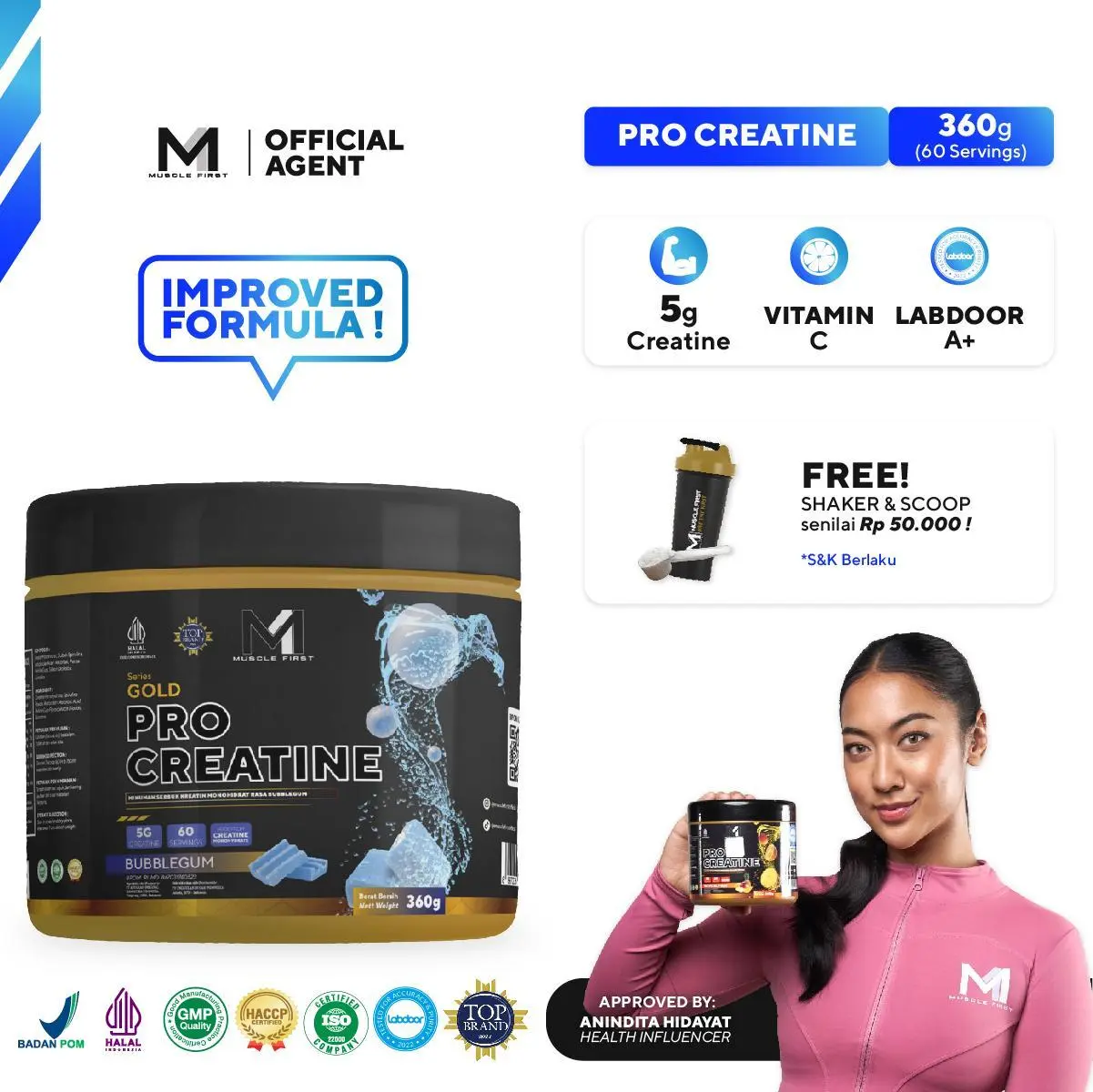 MUSCLE FIRST Pro Creatine 360gr - Suplemen Fitness Original BPOM HALAL