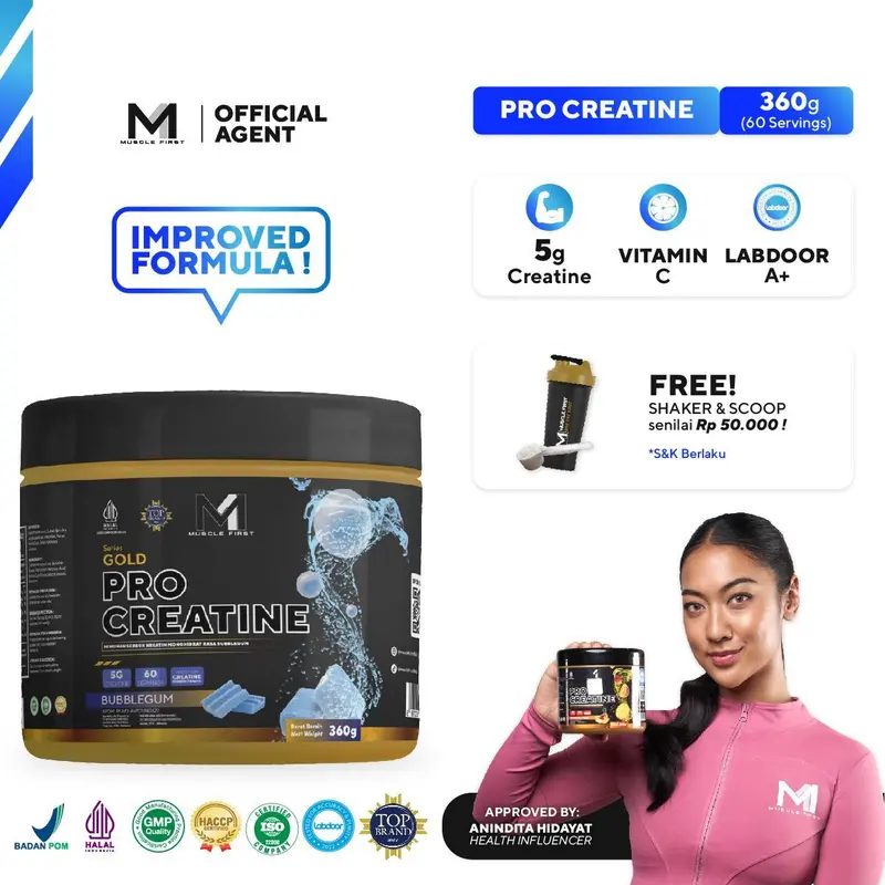 MUSCLE FIRST Pro Creatine 360gr - Suplemen Fitness Original BPOM HALAL 0