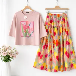 Cleo Setelan Rok Rayon Motif Kaos Anak Perempuan