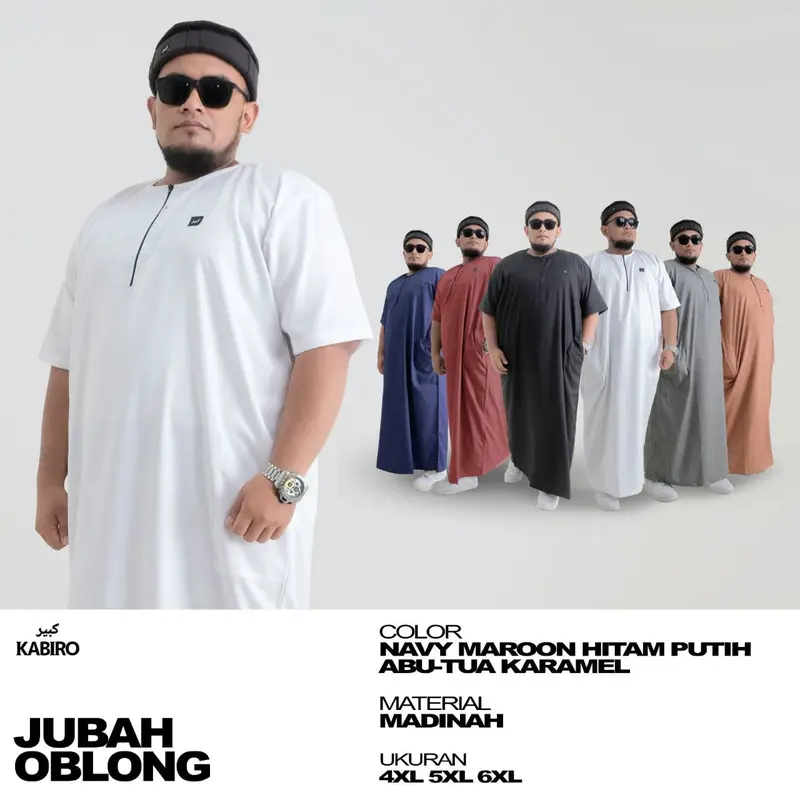 JUBAH OBLONG KABIRO Sholat Big Size Maxi Kabiro Jumbo Gamis Pria ROSAL Original 4XL 5XL 6XL Zipper Katun 3