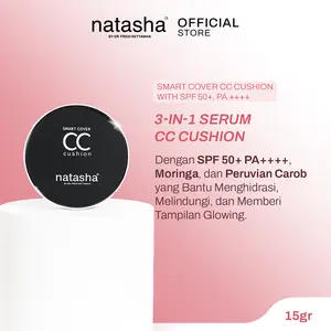 Natasha Smart Cover CC Cushion SPF 50+ PA ++++ Water Resistant dengan UV Filter dan Ekstrak Botanikal untuk Melindungi Kulit Wajah
