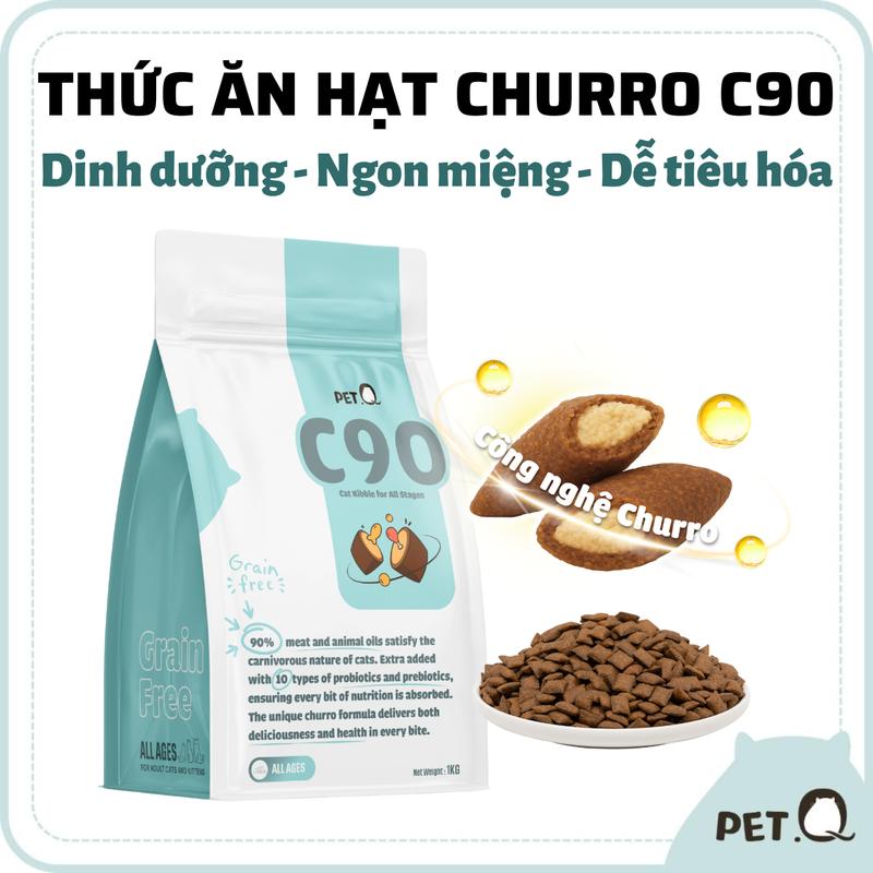 Thức ăn hạt cho mèo PetQ Hạt Churro C90 90% từ thịt & dầu động vật Dinh dưỡng Ngon miệng Dễ tiêu hóa Mọi độ tuổi