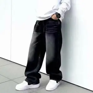 ￼Unisex Celana Skena Anak Jeans Panjang Baggy Loose Gombrang Korean Style Polos Hitam