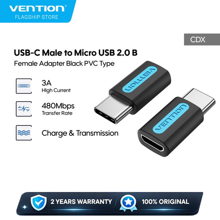 Gambar Vention USB C Male to Micro USB B 2.0 Female Adapter 3A 480Mbps - CDX dari Vention Flagship Kota Administrasi Jakarta Utara Tokopedia
