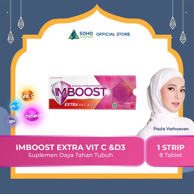Imboost Extra Vit C & D3 Suplemen Tablet Daya Tahan Tubuh Non-Acidic Vitamin C isi  1 Strip @8 Kaplet 6