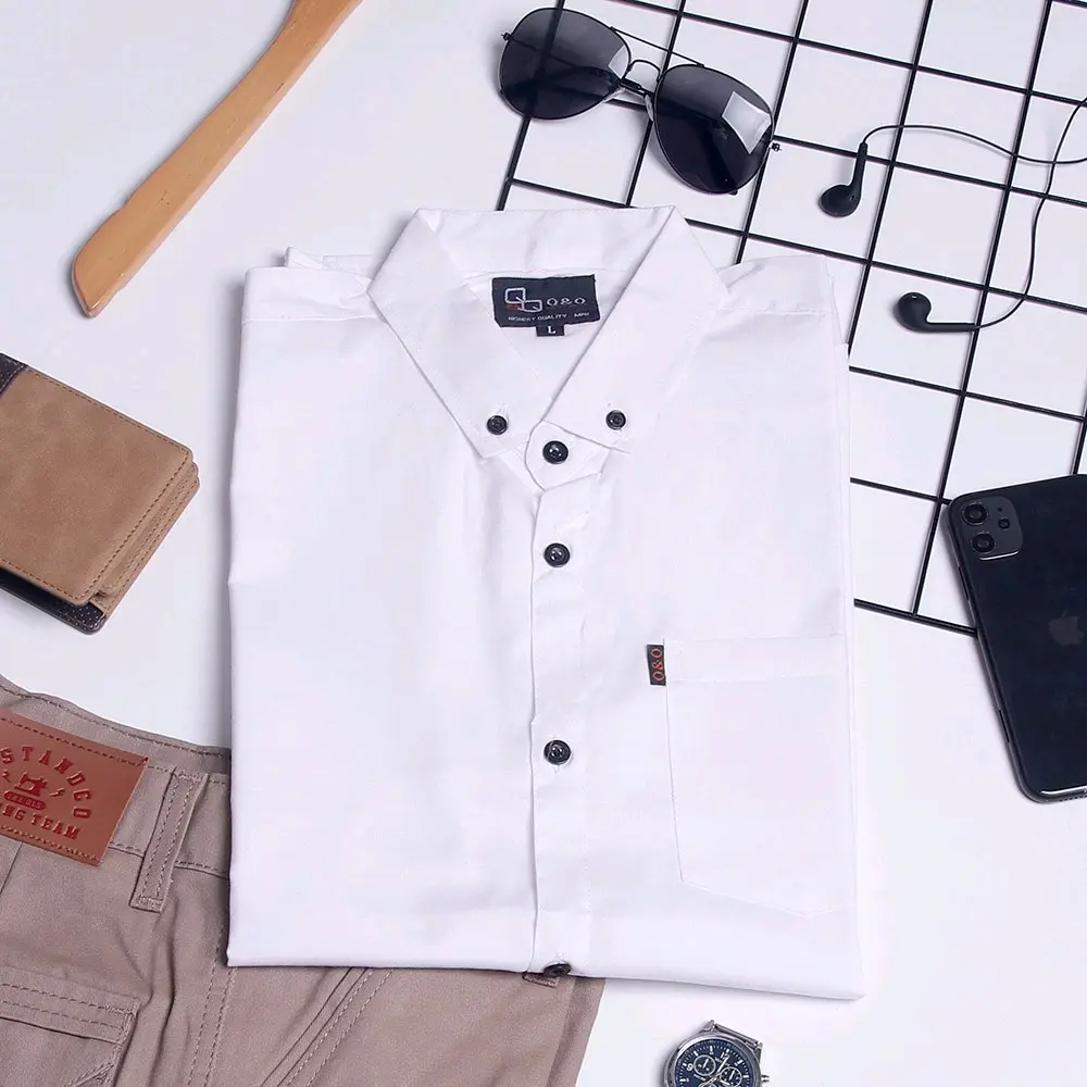 Kemeja Polos Lengan Pendek Pria Mallevic MLV 553 Putih Hem Formal