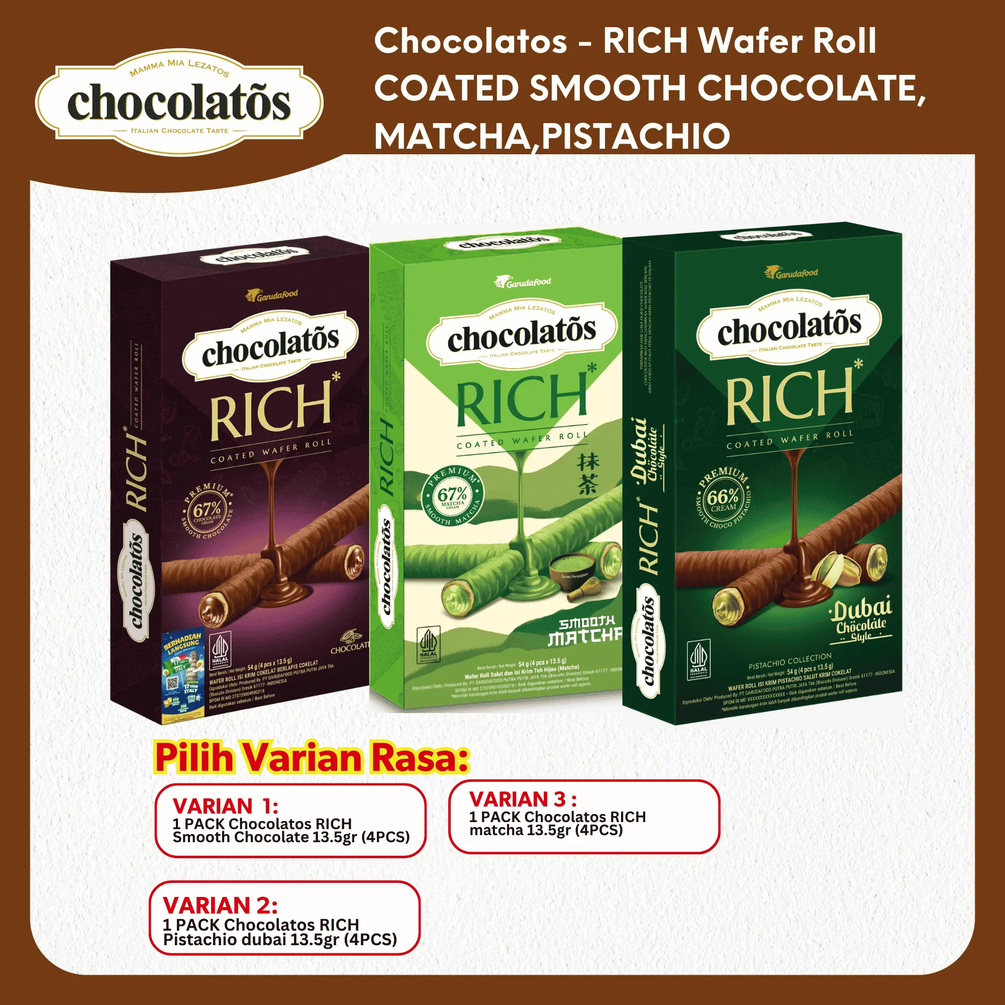 [COD AFF] Chocolatos - CHOCOLATOS RICH WAFER ROLL [PILIH VARIAN] - CLT