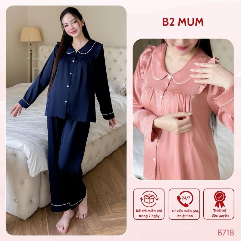  B2MUM Bộ bầu Pijama Chất lụa Latin Pháp cao cấp mềm mại thấm hút mồ hôi B718 