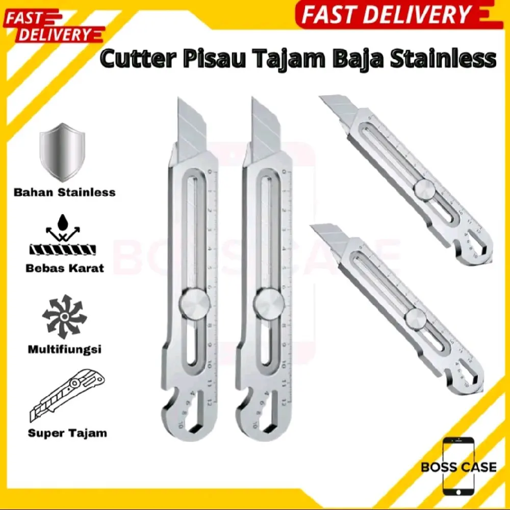 Pisau Cutter Baja Tajam & Kokoh Stainless 9 in 1 Anti Karat Kuat Tebal Multifungsi Besi Peralatan