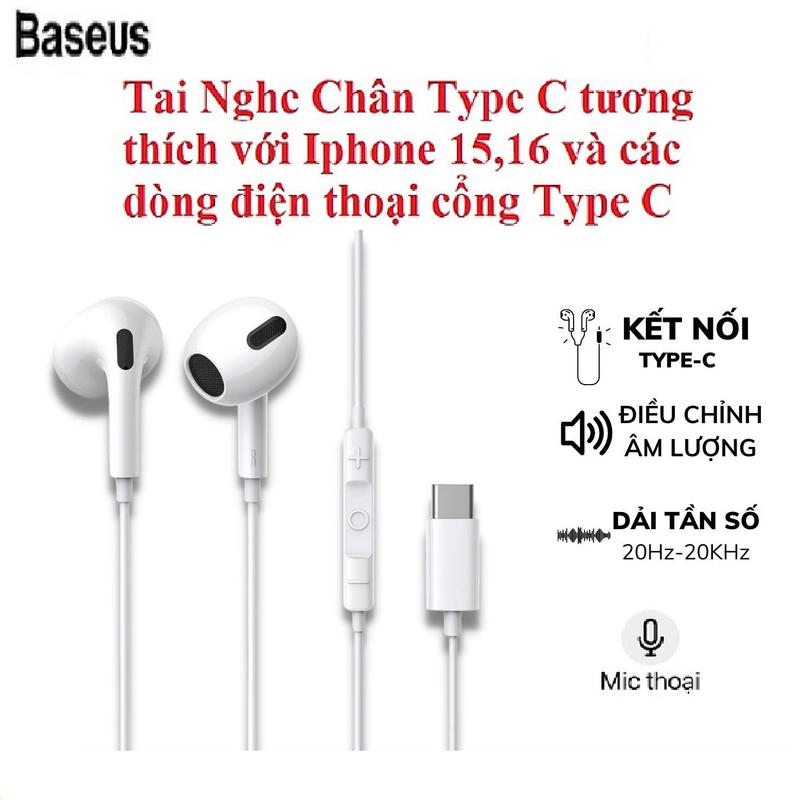Tai Nghe Nhét Tai Chân Type C Chính Hãng Baseus Encok C17 Có Mic Âm Thanh Chất Lượng Cao dùng cho các dòng máy cổng Type C