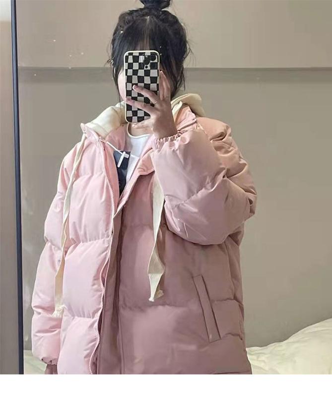 Product Introduction of Loose Slim Hooded Two Piece Set Parkas Spell Color Simple Casual Fashion Women's Parkas Basic Office Ladies Womenswear Coats 10