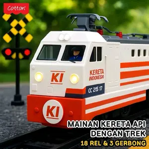 Mainan Kereta Api Indonesia Trek Kereta Api CC 215 17 Dengan 18 Rel & 3 Gerbong Mainan Edukatif untuk Anak