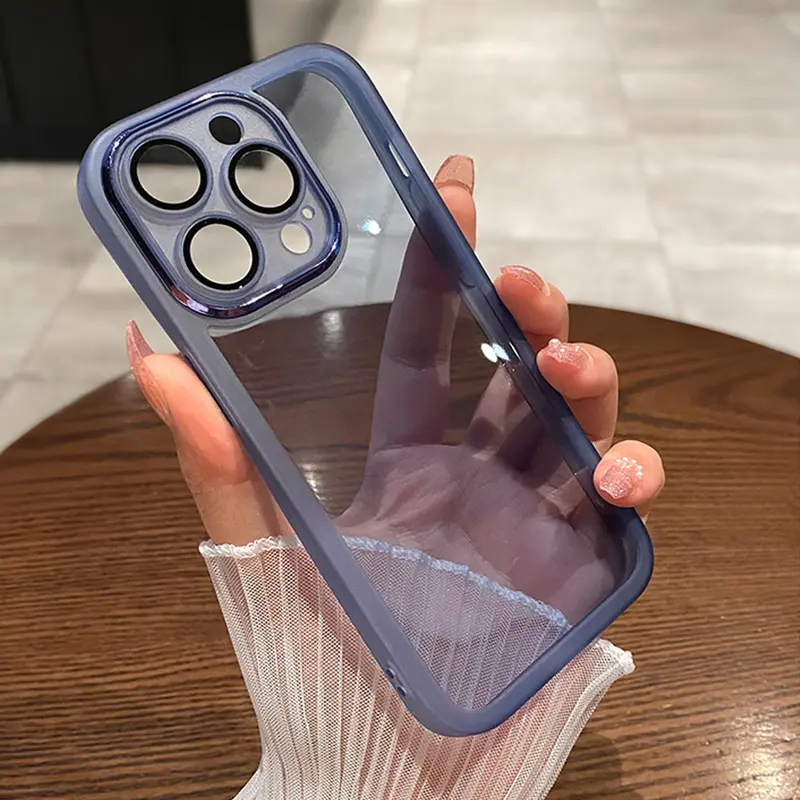 Ốp Lưng iPhone, Thiết Kế Đơn Giản, Màu Xanh Dương Trong Suốt, Ốp Mềm, Có Màng Bảo Vệ Ống Kính Tích Hợp, Thích Hợp Cho iPhone 11, 12, 7Plus, 11Promax, 15Pro, 13Pro, 14, 11Pro, 16Promax Và 16 0