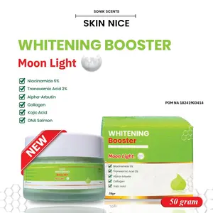 SKIN NICE WHITENING BOOSTER 50/30 Gr Moon light cream Hijau Niacinamide 5 %  ,Tranexamic acid 2 %, Alpha arbutin, Collagen, Kojic acid , Membantu menyamarkan flek Hitam mencerahkan Muka