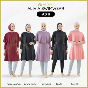 Alivia House Baju Renang Muslimah Syari Alivia Swimwear AS11 Baju Renang Dewasa Wanita Muslim Perempuan Remaja Swimwear Hijab livina (nylon mix spandex) Elastis Ringan Sun Protection