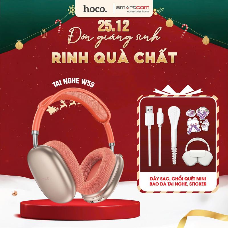 Tặng bao da Tai nghe W55 HOCO - Pin 90h - Chống ồn ANC - Bluetooth v5.4 - Thiết kế cao cấp chắc chắn - 5 màu phong cách