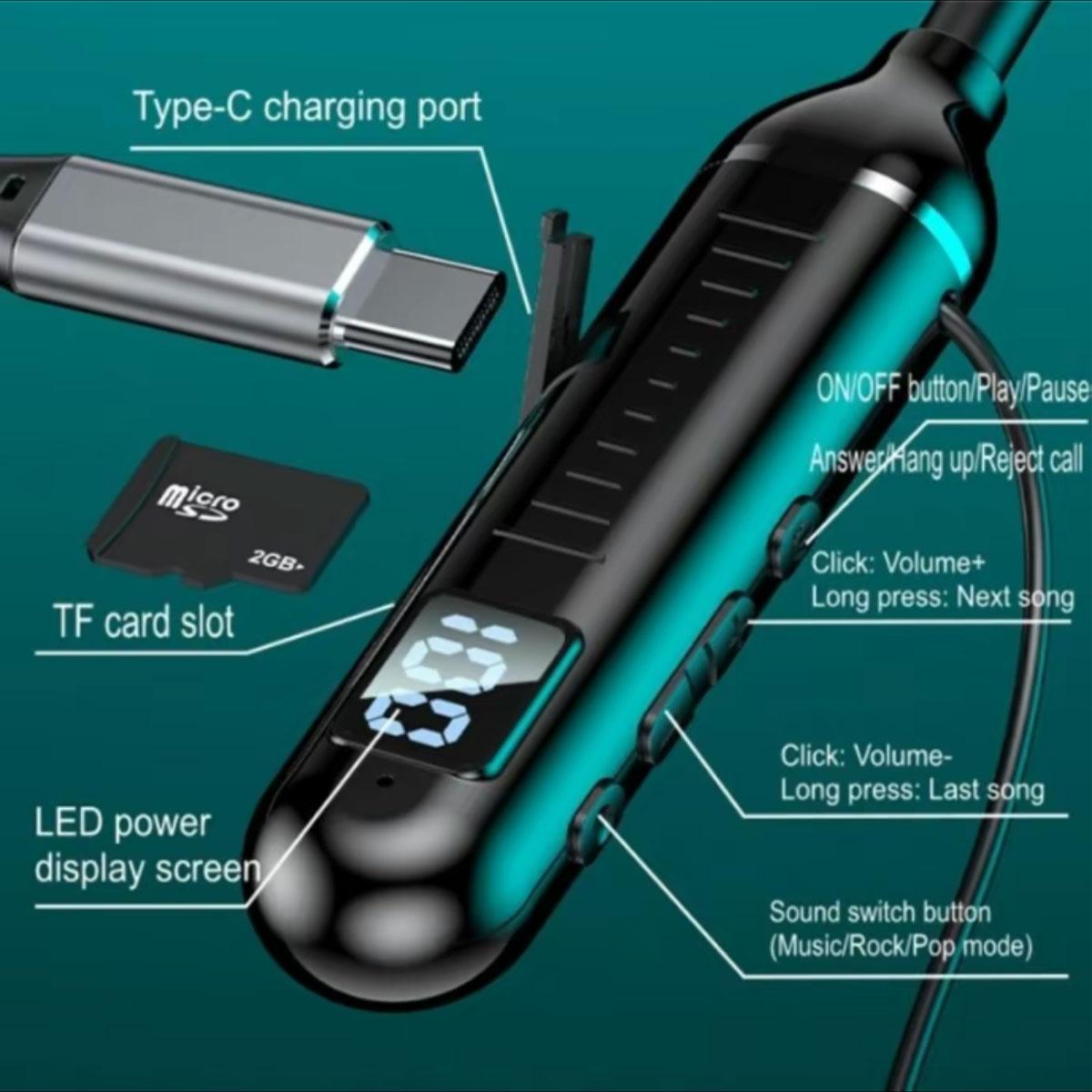 Saury BT2 AKER Neckband Earphones Bluetooth Wireless Headset dengan LED Digital Display Tahan Air untuk Kualitas Suara Terbaik Saury BT2 AKER Neckband Earphones Bluetooth Wireless Headset dengan LED Digital Display Tahan Air untuk Kualitas Suara Terbaik