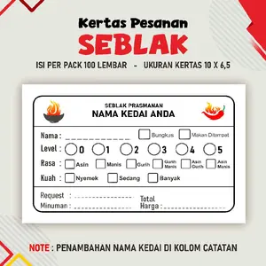 Kertas pesanan seblak isi 100 lembar bisa custom Request nama kedai