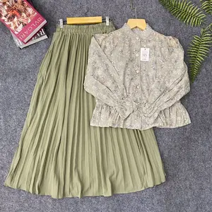 SET BLOUSE FLORAL & ROK PLISKET WANITA