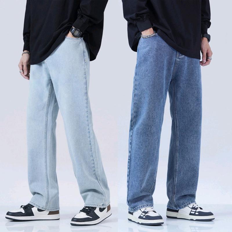 Celana Panjang Pria Jeans Loose Pant Korean Style Gombrang Hitam Muda Tebal Distro 1
