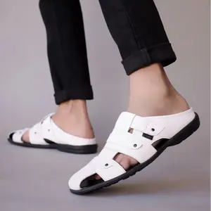 Terbaru Sandal slop selop pria kulit tutong bustong kekinian termurah setiktok Coklat Karet