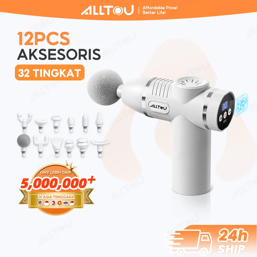 [Best Seller] ALLTOU Alat Pijat Terapi Otot with 12 Head Alat Relaksasi Otot Elektrik Fasia Muscle Massager Gun Perawatan Punggung Tubuh Wajah Mengencangkan Leher