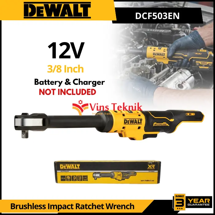 DEWALT DCF503EN Brushless Impact Ratchet 3/8" Mesin Pembuka Baut 12V DCF 503 EN