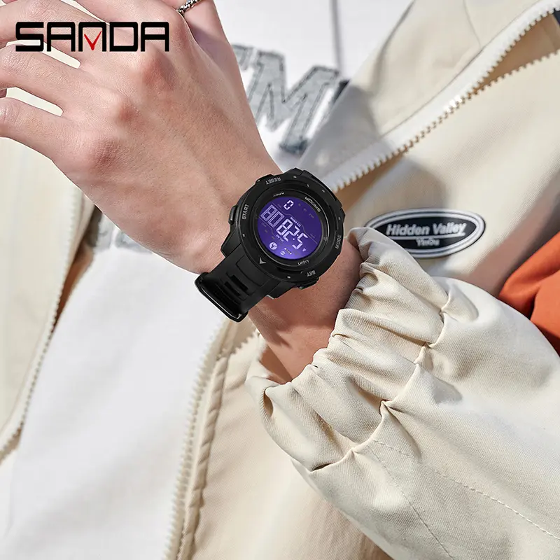 Jam Tangan Pria Digital Pedometer EL Backlight Sport Watch Shockproof Anti Air SANDA 2145 5