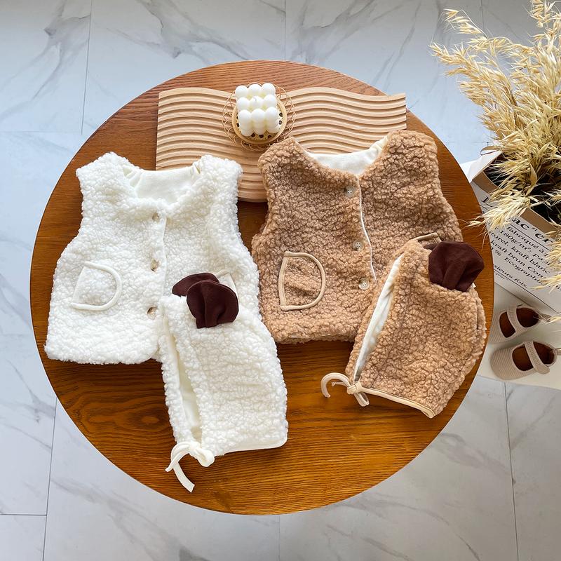 Áo Ba Lỗ Hàn Quốc Ấm Áp Cho Bé, Áo Cardigan Lông Cừu, Áo Vest, Áo Khoác, Bộ Mũ Đi Chơi, Mùa Thu Và Mùa Đông