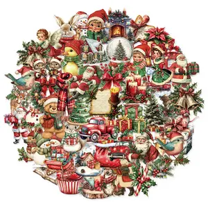 50PCS Retro Christmas Party Decoration Christmas Gift Stickers Phone Cases, Water Cups, Tablet Labels Waterproof Stickers