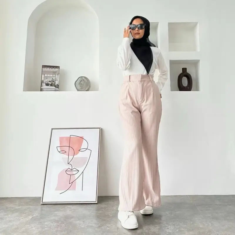 CELANA CUTBRAY KNIT Premium Highwaist Panjang Nyaman Wanita - Motif Knit Elegan flare pants 5