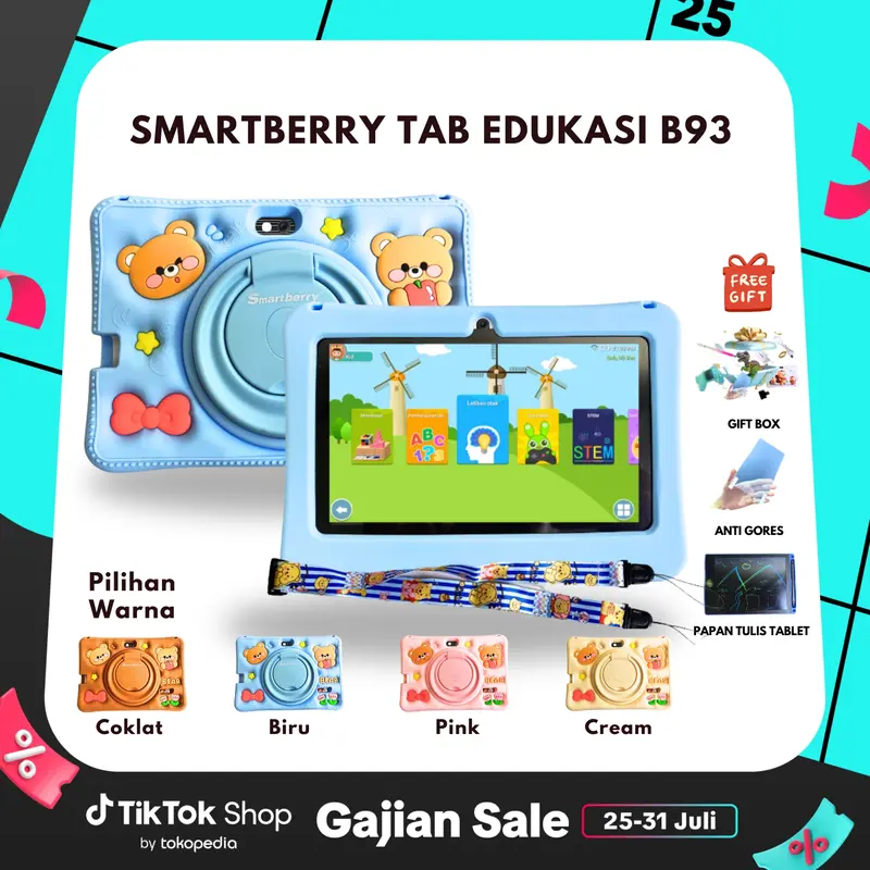 SMARTBERRY KIDS STUDY TAB B89 Plus / B85 Pro / B93 tab 4/128GB / Tablet Anak / Tablet 7 Inch / Tablet PC / Tablet Android 13 / 4/128 GB / 2Camera Bluetooth 2