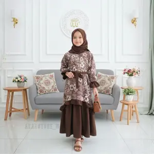 Baju Gamis Bini Orang Aisyah Free Kerudung Anak Perempuan bahan marbella usia 3 sampai 12 tahun motif bunga cantik  Lebaran Cewek