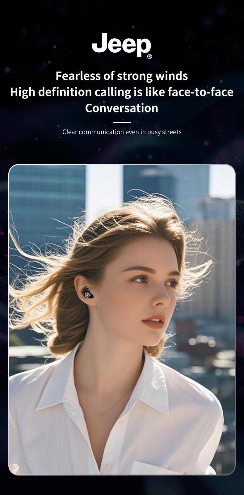 Jeep EW130 TWS Wireless Earbuds Bluetooth 5.4 Gaming Earphone Deep Bass Baterai Ekstra Besar Dengan fungsi Pengisian Terbalik IPX5 Waterproof Sports Headset with Mic